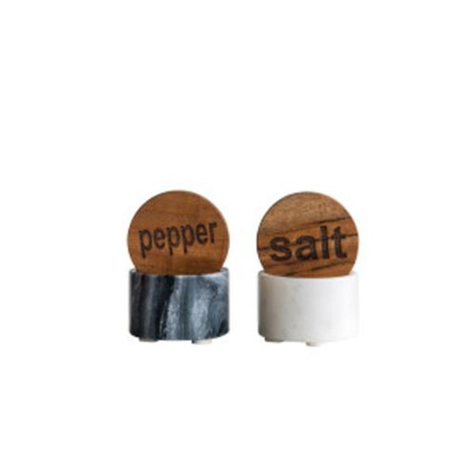 Round Marble Salt & Pepper Container w/ Wood Lid